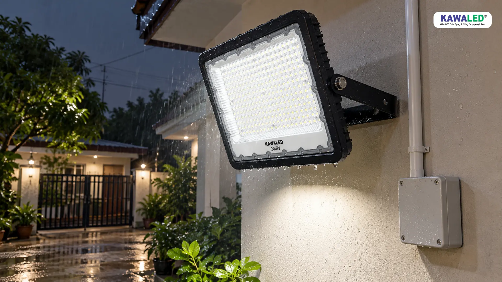 Đèn pha ngoài trời chống nước IP66 hoạt động khi trời mưa