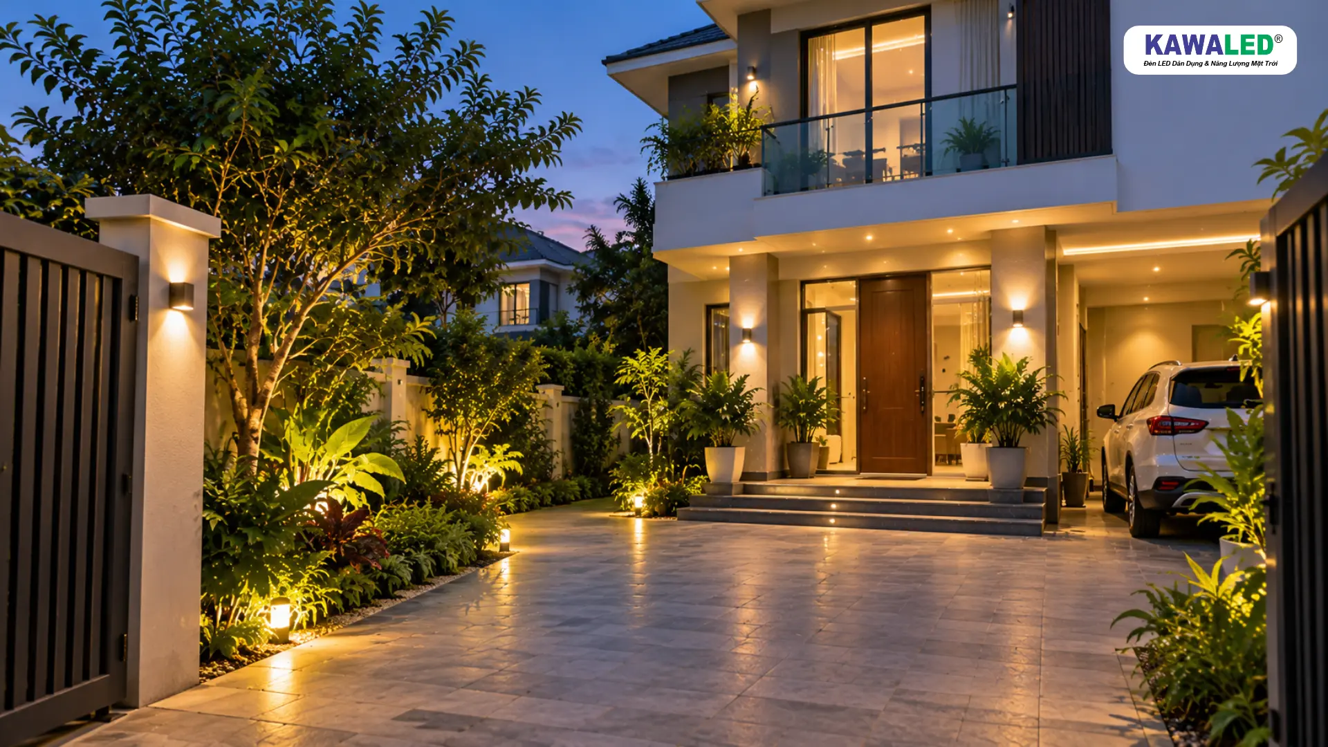Khu vực sân trước, lối đi và bậc thềm cần ưu tiên chiếu sáng sân vườn