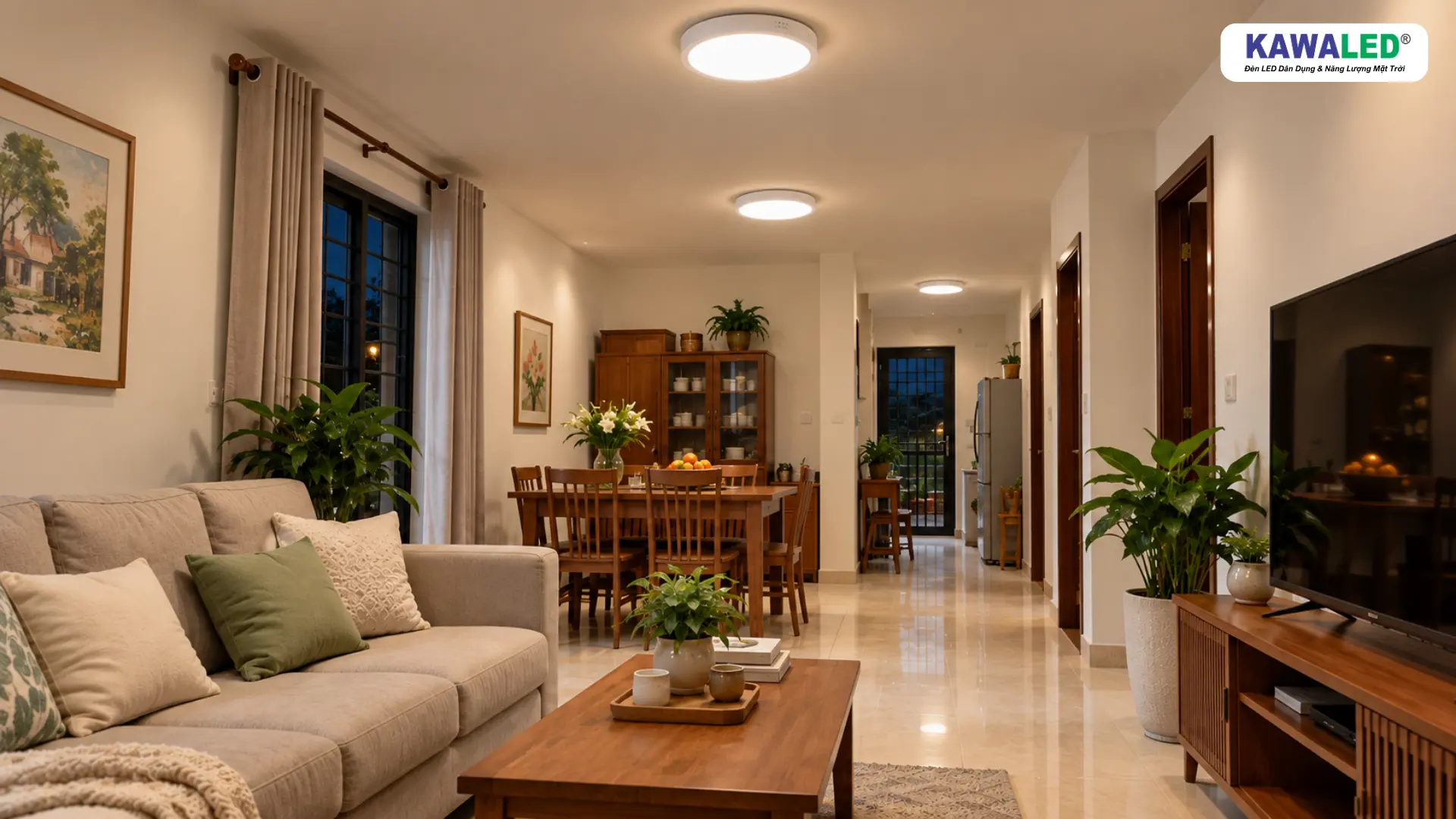Nhà cũ sau khi nâng cấp ánh sáng bằng đèn LED ốp trần KAWALED