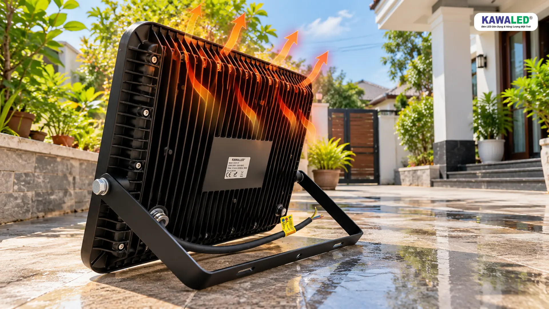 Mặt sau đèn pha LED ngoài trời với các cánh tản nhiệt